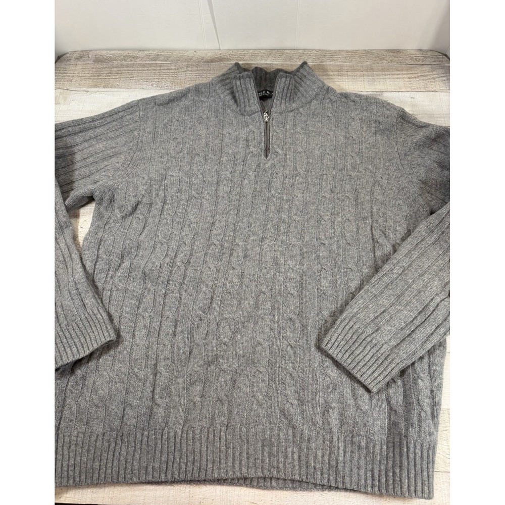 Daniele Blasi Mens XL Wool Sweater Gray Cable Knit Quarter Zip Made in Italy